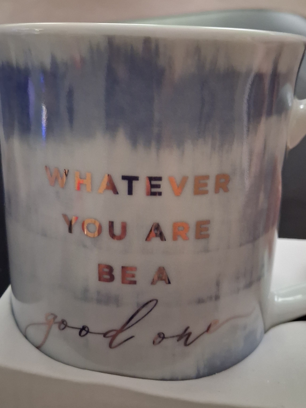Fringe Studio Blue Marble Mug with Rose Gold Script